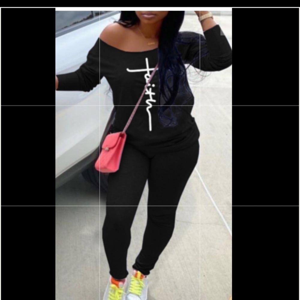 2 piece off shoulder black faith outfit